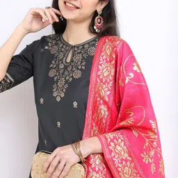 Vishudh Ethnic Motifs Printed Straight Kurta with Palazzos & With Dupatta image 2