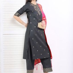 Vishudh Ethnic Motifs Printed Straight Kurta with Palazzos & With Dupatta image 3