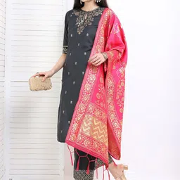 Vishudh Ethnic Motifs Printed Straight Kurta with Palazzos & With Dupatta image 5