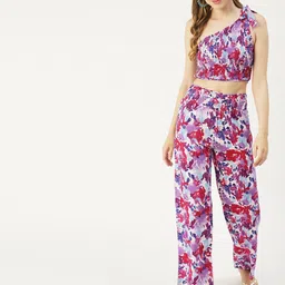 Moomaya Abstract Printed Crop Top With Palazzos-4