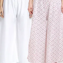 GRACIT Women Pack of 2 White & Pink Block Printed Ethnic Palazzos-image-56