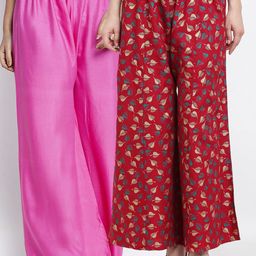 GRACIT Women Set of 2 Pink & Red Printed Rayon Palazzos-image-78