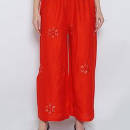 GRACIT Women Floral Embroidered Wide Leg Knitted Palazzos-image-9