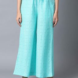elleven Women Turquoise Blue Printed Palazzos-image-72