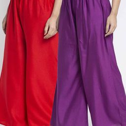 GRACIT Women Red & Purple Set Of 2 Ethnic Palazzos-image-96