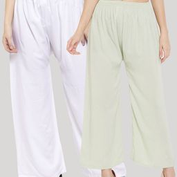 Clora Creation Pack of 2 Women White & Green Solid Viscose Rayon Palazzos-image-46
