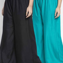 GRACIT Women Pack Of 2 Black & Turquoise Blue Ethnic Palazzos-image-39