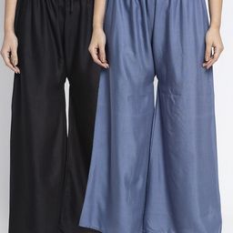 GRACIT Women Black & Grey Pack Of 2 Rayon Solid Palazzos-image-89