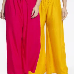 GRACIT Women Pink & Mustard Yellow Pack Of 2 Ethnic Palazzos-image-5