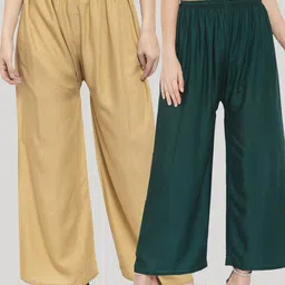 Clora Creation Women Nude-Coloured & Green  Pack of 2 Ethnic Palazzos-image-62