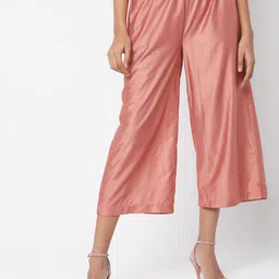 Ethnicity Women Peach Solid Calf Length Cropped Wide Leg Palazzo-21
