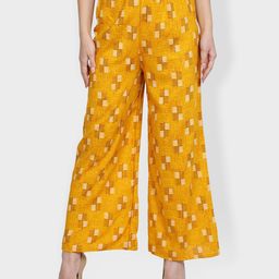 Fabclub Women Mustard Yellow & Cream-Coloured Printed Ethnic Palazzos-image-17