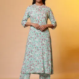 AURELIA Ethnic Motifs Printed Mandarin Collar Regular Kurta with Palazzos-39