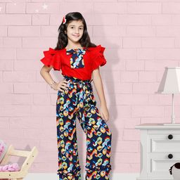 Cutiekins Girls Red & Blue Printed Top With Palazzos-picture-12