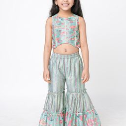 LIL DRAMA Girl Printed Accordion Pleated Top with Palazzos-image-44