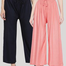 Clora Creation Women Pink & Navy Blue Pack of 2 Flared Ethnic Palazzos-picture-18