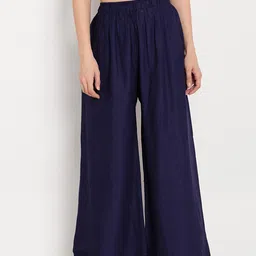TAG 7 Women Navy Blue Solid Flared Palazzos-image-42