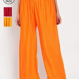 TAG 7 Women Pack of 3 Solid Flared Palazzos-image-57