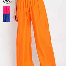 TAG 7 Women Pack of 3 Solid Flared Palazzos-image-53