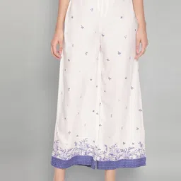 W Women Beige & Blue Floral Printed Ethnic Palazzos-image-86