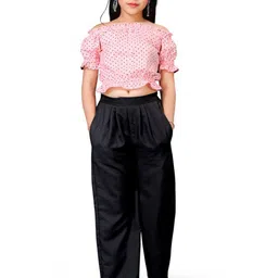 BAESD Girls Polka Dots Printed Off-Shoulder Crop Top With Palazzo-picture-4