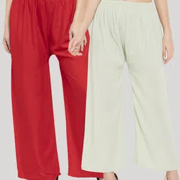 Clora Creation Women Set Of 2 White & Red Palazzos-11