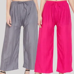 Clora Creation Pack of 2 Women Magenta & Grey Solid Viscose Rayon Palazzos-37