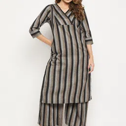 Bitterlime Striped Pure Cotton Straight Kurta With Palazzos-picture-41