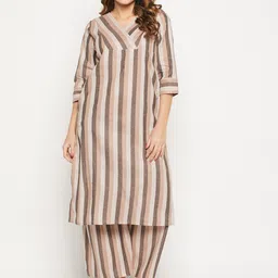 Bitterlime Striped Pure Cotton Straight Kurta With Palazzos-image-56