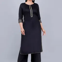 MAUKA Women Black Solid Straight Cut Gotta Patti Kurta with Palazzos-51