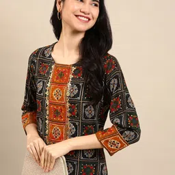 SHOWOFF Women Grey Bandhani Printed Gotta Patti Kurta with Palazzos-image-7