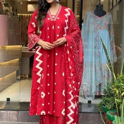Lookmark Geometric Printed V-Neck A-Line Kurta With Palazzo & Dupatta-4