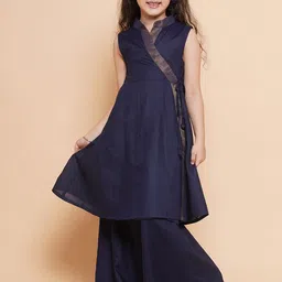 Bitiya by Bhama Girls Mandarin collar Sleeveless Angrakha Kurta with Palazzos-image-45