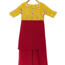 Ethnovog Girls Maroon Floral Embroidered Kurta with Palazzos-image-75