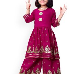 BAESD Girls Embroidered Regular Mirror Work Kurta With Palazzos-picture-33