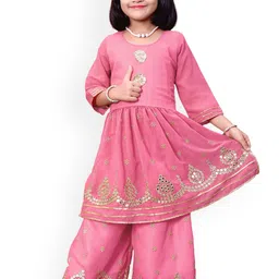BAESD Girls Ethnic Motifs Embroidered Mirror Work Detailed A-Line Kurta with Palazzos-picture-44