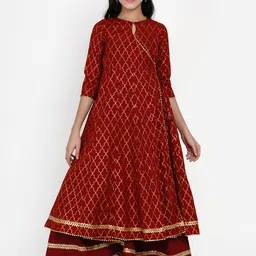 Bitiya by Bhama Girls Maroon Printed Anarkali Kurta with Palazzos-image-44