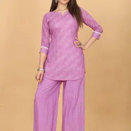 ODD BY chansi TRENDZ Bandhani Printed Notch Straight Kurta With Palazzos-picture-26