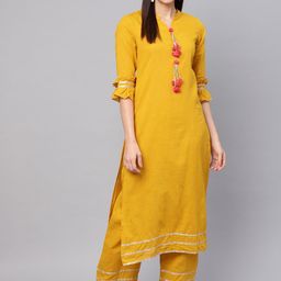 Idalia Women Mustard Yellow Regular Gotta Patti Pure Cotton Kurta with Palazzos-image-65