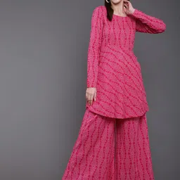 antaran Women Pink Bandhani Printed Gotta Patti Pure Cotton Kurta with Palazzos-picture-14