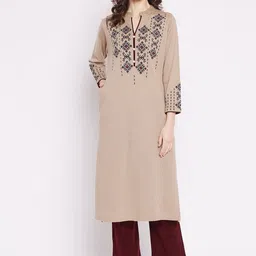 Zigo Women Beige & Maroon Yoke Embroidered Kurta with Palazzos-image-24