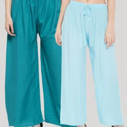 Clora Creation Women Blue & Teal Pack Of 2 Palazzos-image-57