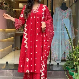 Lookmark Geometric Printed V-Neck A-Line Kurta With Palazzo & Dupatta image 3