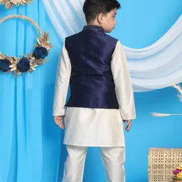 VASTRAMAY Boys Cream-Coloured Solid A-line Kurta & Pyjamas with Nehru Jacket image 4