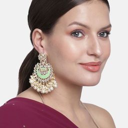 I Jewels Green & White Gold Plated Kundan & Stone Studded Chandbali-image-55