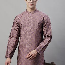 Anouk Purple Band Collar Woven Design Silk Cotton Kurta-image-28