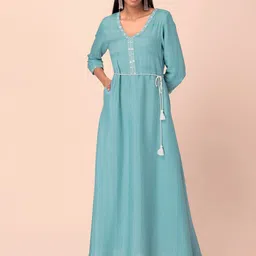 Rang by Indya Women Green Yoke Design Thread Work Anarkali Kurta-picture-15