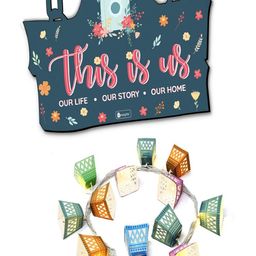 Indigifts Blue Printed Wooden Wall Hanging With Diwali Set-picture-36