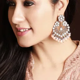 Rubans Silver-Plated & Pink Classic Chandbalis-26