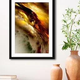 999Store Yellow & Rust-Coloured Abstract Painting Printed Framed Wall Art image 1